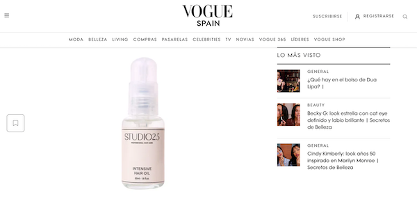 Aceite para el pelo en Vogue Studio25